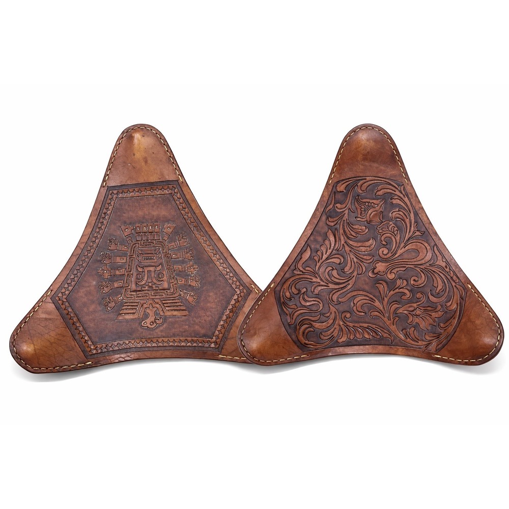 Vintage Handcrafted Mexican Leather Saddle Seat Folding Tripod Set Of Two